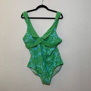 Boden One Piece V Neckline Swimsuit green